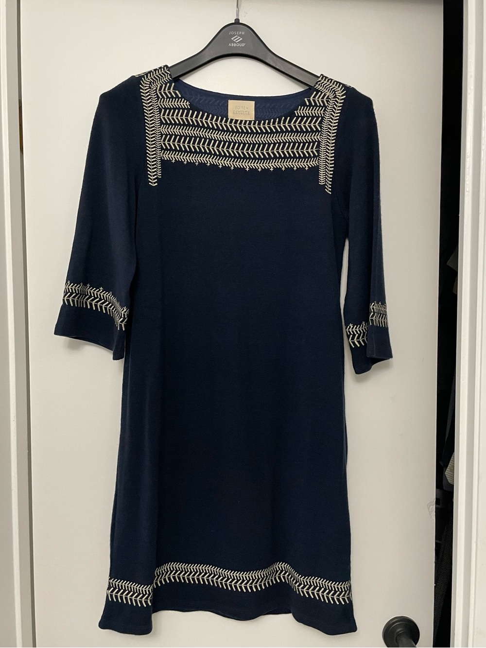 Anthropologie Navy Embroidered Shift Dress